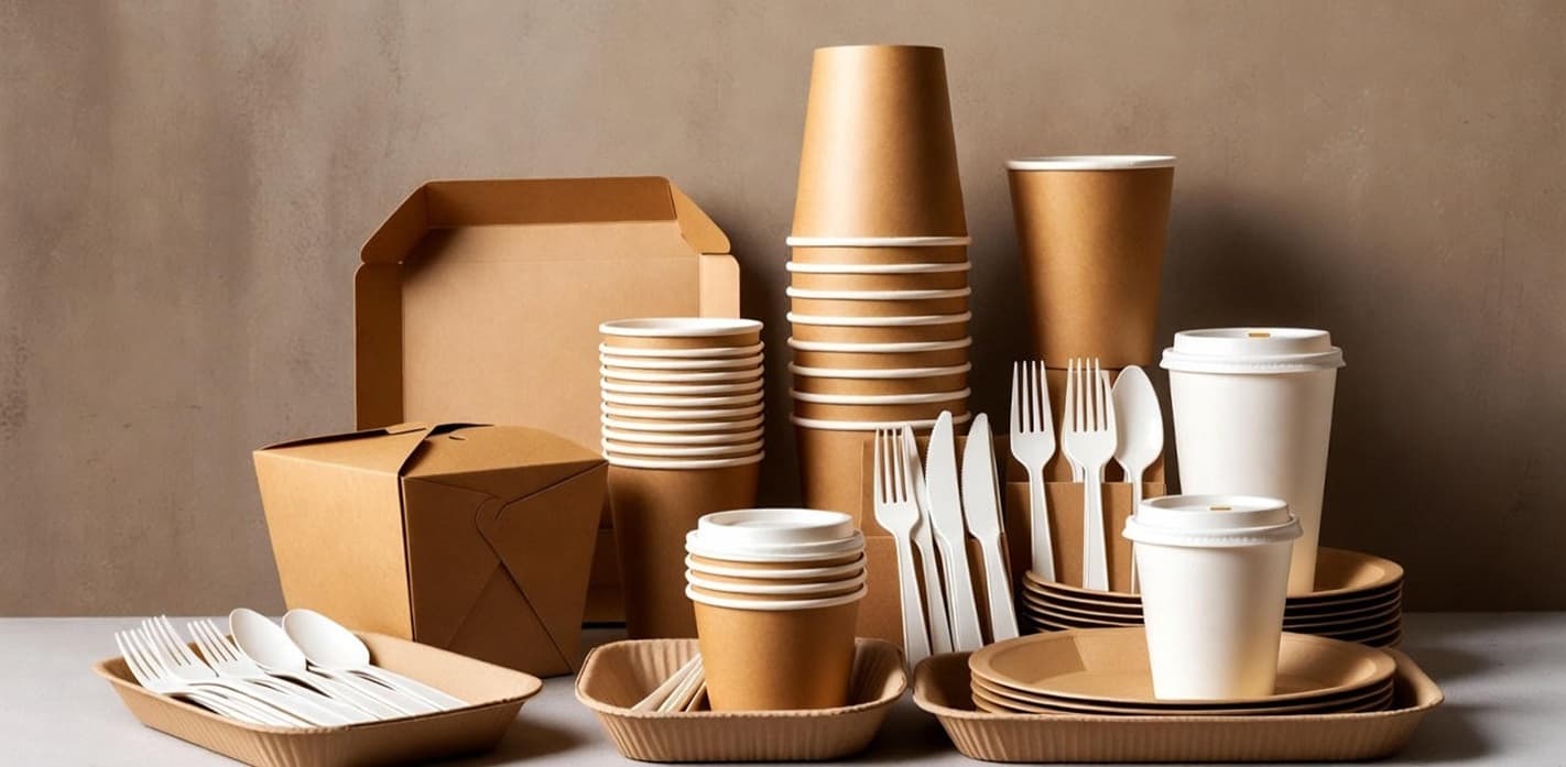 Event catering served on compostable bagasse and areca tableware